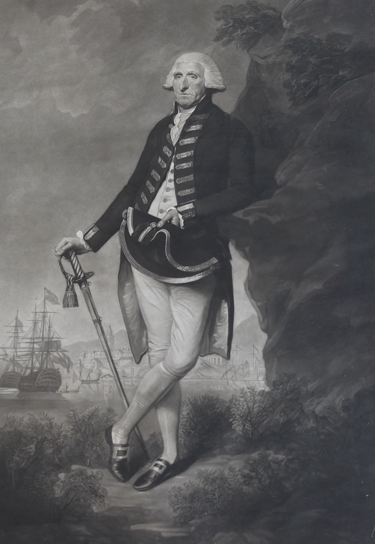 Valentine Green after Lemuel Francis Abbott, mezzotint, 'The Right Honble Lord Hood, Admiral of the Blue, And Commander in Chief of His Majesty's Fleet in the Mediterranean', published by Abbott 1795, visible sheet, 66 x